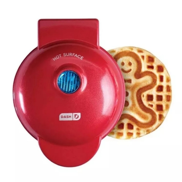 Dash Mini Waffle Maker 4"  Gingerbread Man Nonstick Red Christmas Holiday Gift - Picture 2 of 8